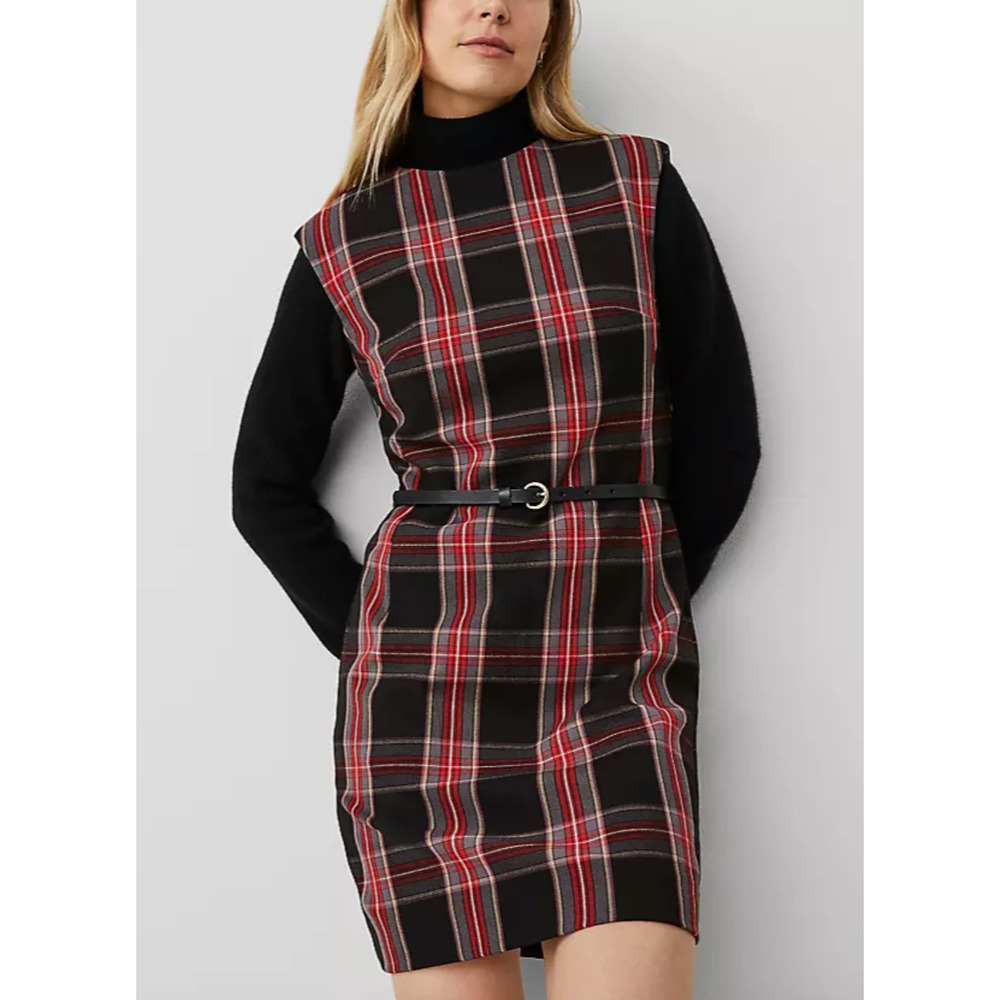 NWT ANN TAYLOR BLACK RED PETITE PLAID SHIFT DRESS SZ 0P 0 - Picture 4 of 7